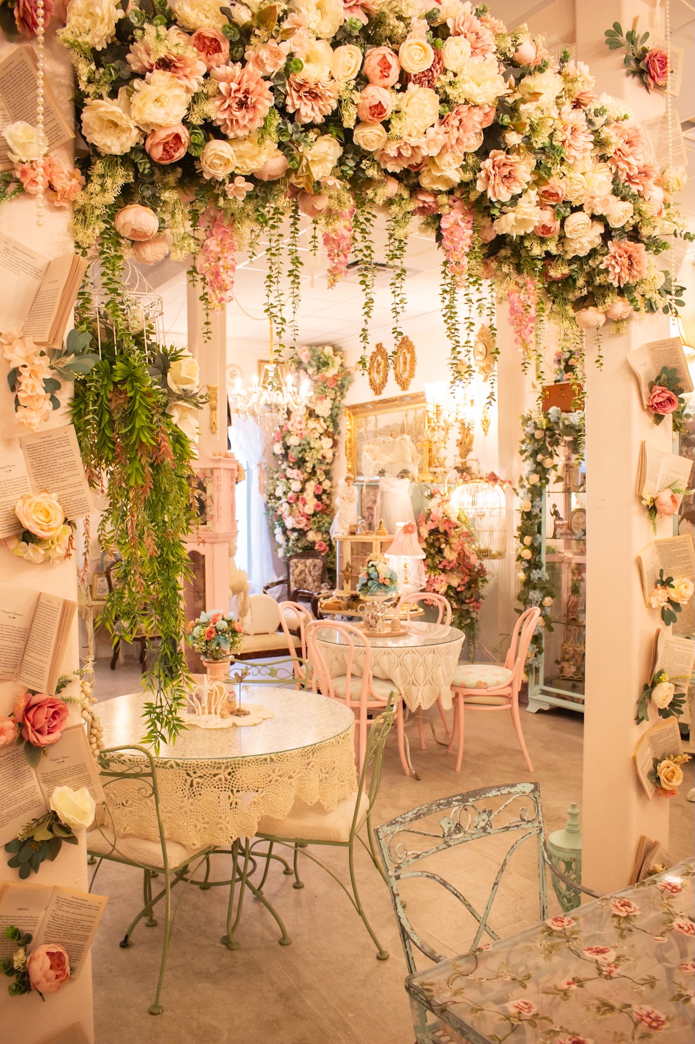 Floral archway over the tea room